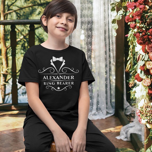 Bröllop Ring Bearer Tuxedo Tie Black T Shirt (Several sizes and colors to choose from.)