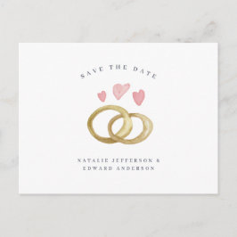 bröllop ring, rustik vattenfärg, spara datumet vykort