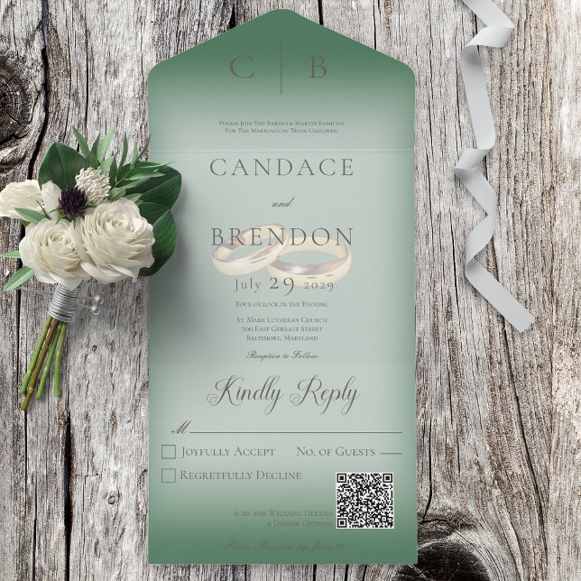 Bröllop Ringar Modern Emerald Grönt QR-kod (Skapare uppladdad)