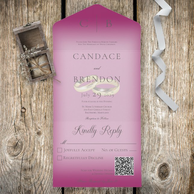 Bröllop Ringar Modern Fuchsia Rosa QR-kod (Skapare uppladdad)