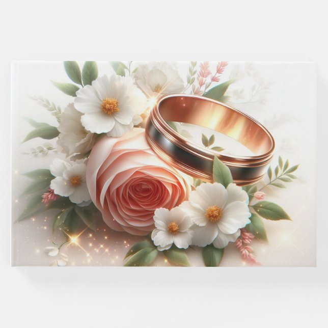 Bröllop Ringar och Blommor Gästböcker (Framsida)