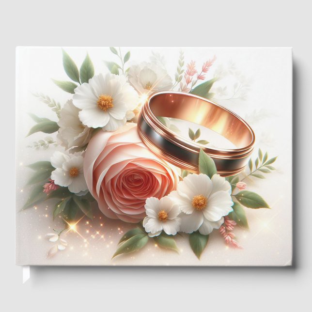 Bröllop Ringar och Blommor Gästböcker (Framsida)