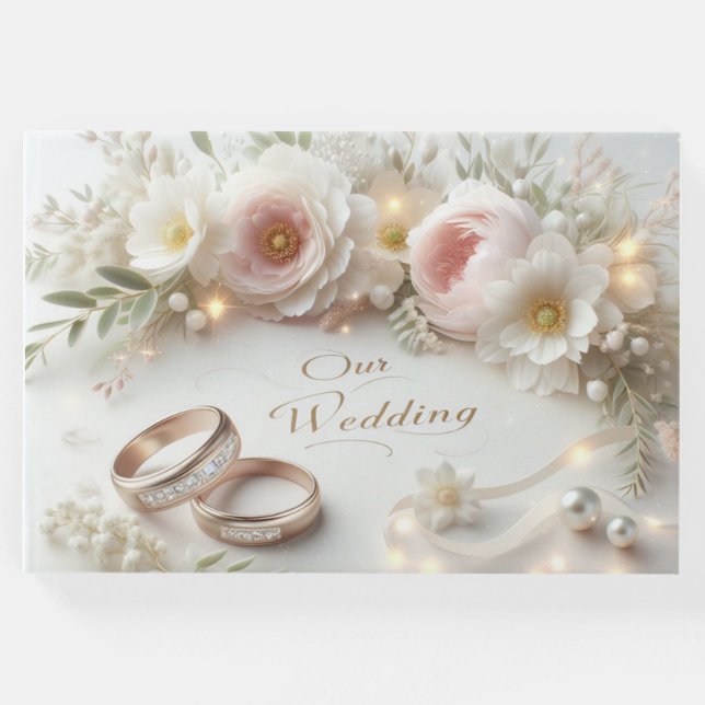 Bröllop Ringar och Blommor Gästböcker (Framsida)