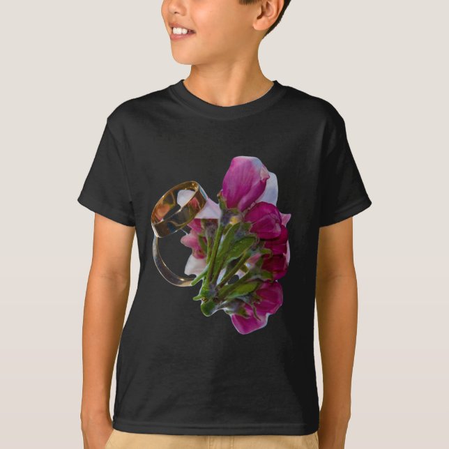 Bröllop Ringar och Blommor T-shirt (Framsida)