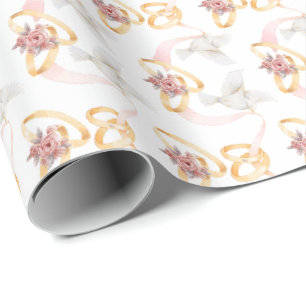 Bröllop Ringar och fåglars vattenfärgsvällning Pap Presentpapper