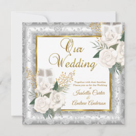 Bröllop Ro Champagne Guld Silver Damask Inbjudningar