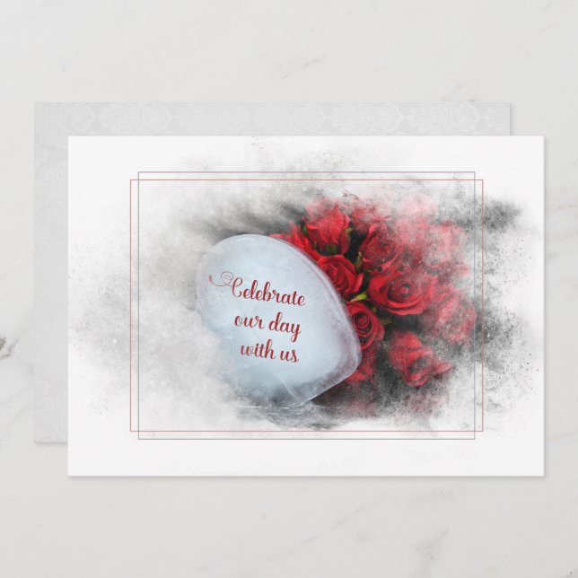 bröllop ro och ishjärta i texturerat ram inbjudningar (Fram/baksida)