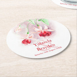 Bröllop röd fuchsia vattenfärgsdel pappra underläg underlägg papper rund