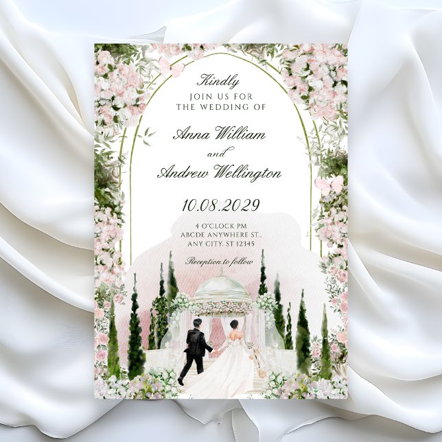 Bröllop Romantisk akvarell blomsterbåge  Inbjudningar (Skapare uppladdad)