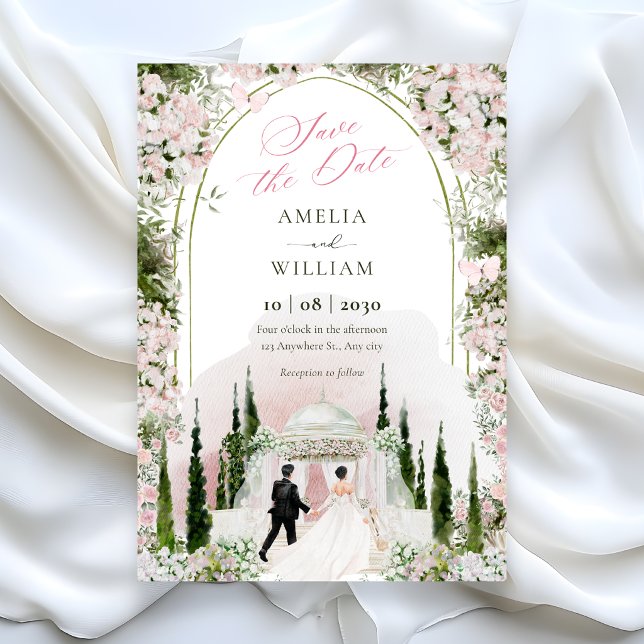 Bröllop Romantisk akvarell blomsterbåge  Spara Datumet (Skapare uppladdad)