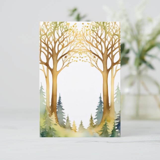 bröllop romantisk entrance ram-skogen guld grönt inbjudningar (Stående Fram)