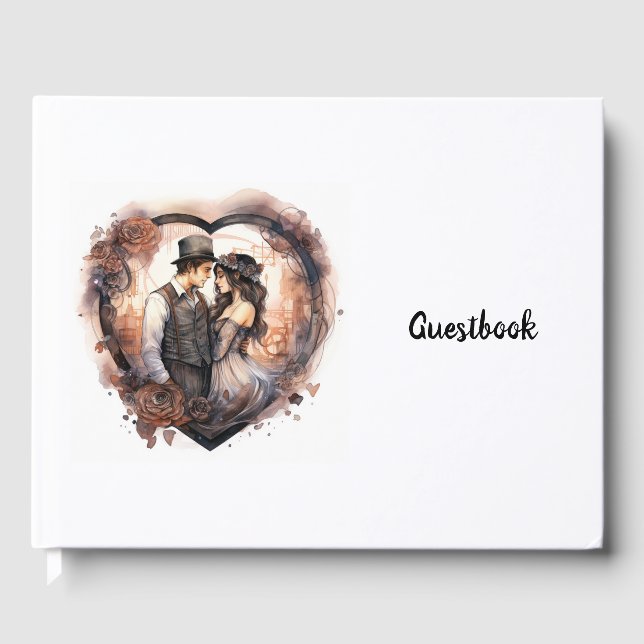 Bröllop Romantiskt vattenfärgshjärtpar Gästböcker (Framsida)