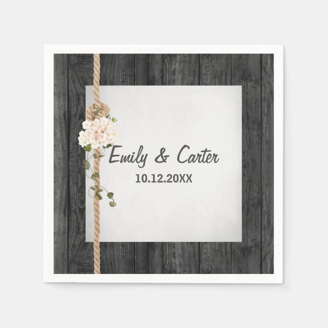 Bröllop Rope Knot on Barn Wood Pappersservett (Framsidan)