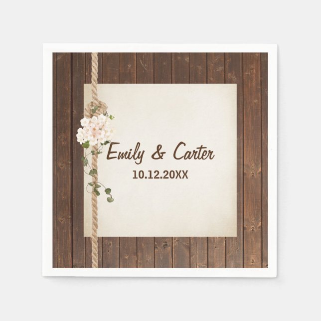 Bröllop Rope Knot on Wood Pappersservett (Framsidan)