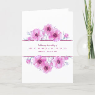 Bröllop rosa Anemone blommor vattenfärgsart Program