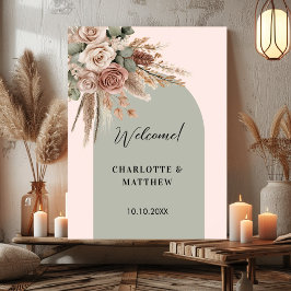 Bröllop rosa Arch sage grönt taupe pampas ro Poster