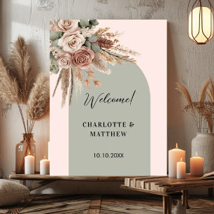 Bröllop rosa Arch sage grönt taupe pampas ro Poster