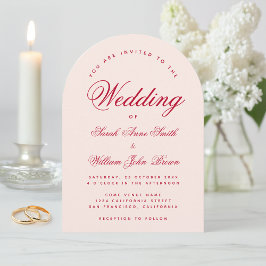 Bröllop Rosa Båge Röd Modern Kalligrafi  Inbjudningar