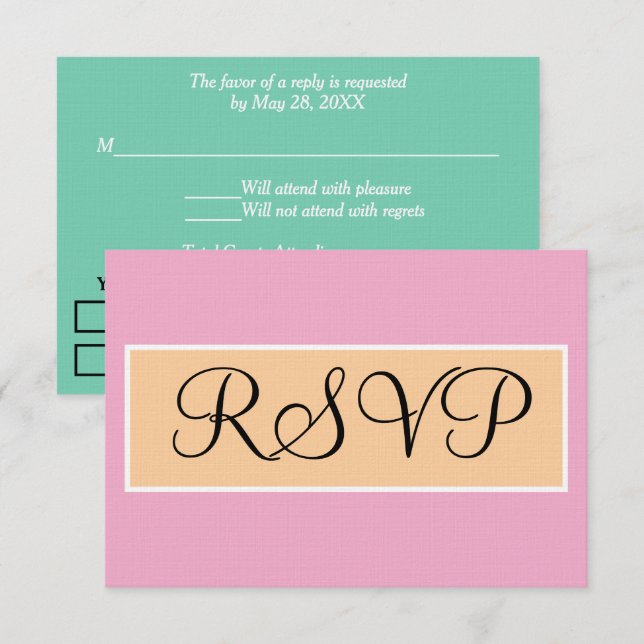 Bröllop Rosa Beige Seafoam Grön RSVP OSA Kort (Fram/baksida)