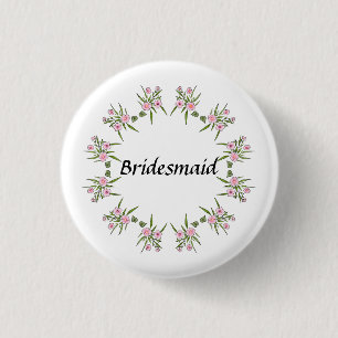 Bröllop Rosa Blommigt Bridesmaid Button Knapp