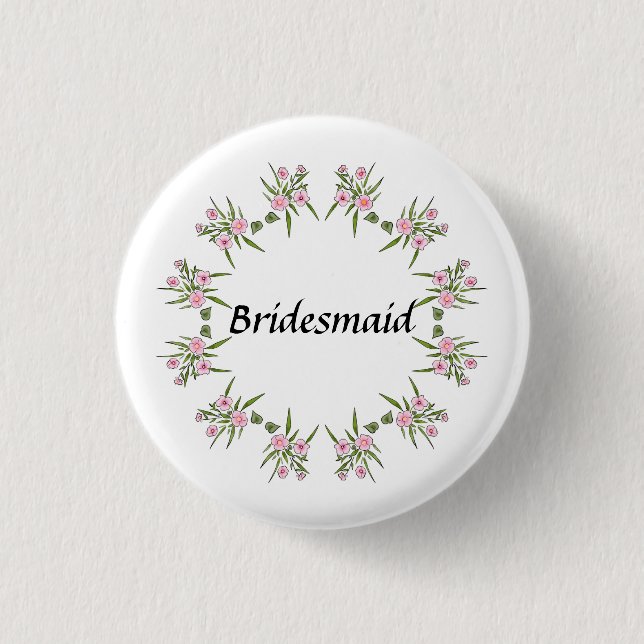 Bröllop Rosa Blommigt Bridesmaid Button Knapp (Framsida)