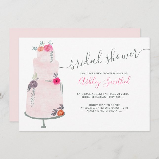 Bröllop rosa blommigt  vattenfärgsfärgad möhippa inbjudningar (Fram/baksida)