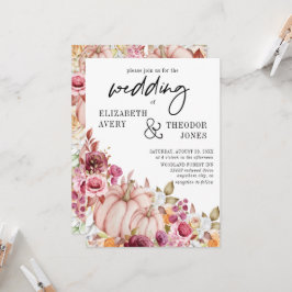 Bröllop Rosa Burgundy Autumn Pumpkin Blommigt Invi Inbjudningar