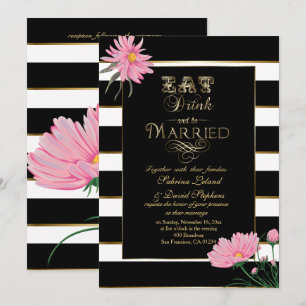 Bröllop Rosa Chrysanthemum Black White Rand Inbjudningar