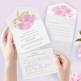 Bröllop rosa körsbär blommar vattenfärgsmjöl OSA
