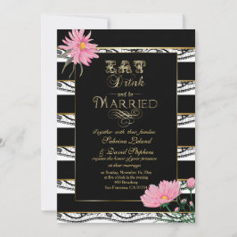 Bröllop Rosa Morsa Svarta Snöre White Rand Inbjudningar