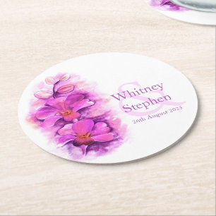 Bröllop rosa orchid water color art papper underlä underlägg papper rund