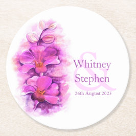Bröllop rosa orchid water color art papper underlä underlägg papper rund