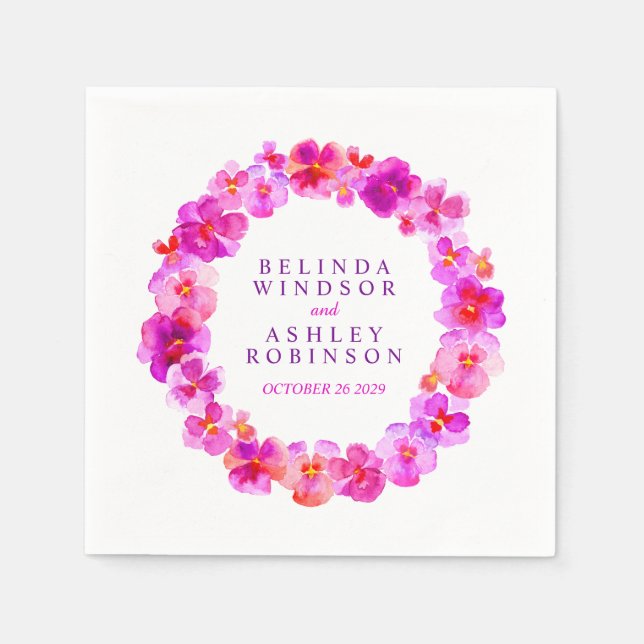 Bröllop rosa Pansy anpassningsbar napkins Pappersservett (Framsidan)