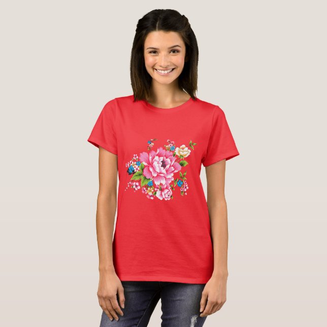 Bröllop Rosa Peony-blomsterbunt T Shirt (Hel framsida)