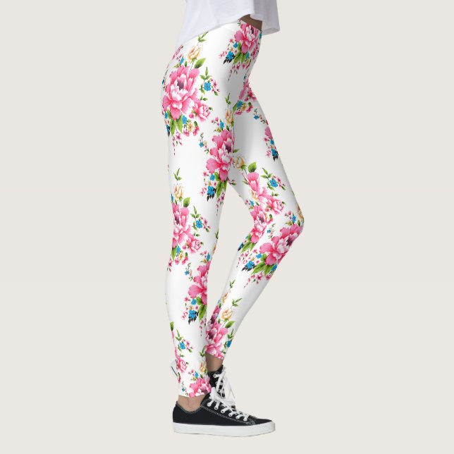 Bröllop Rosa Peony-samling blommor mönster Leggings (Höger)