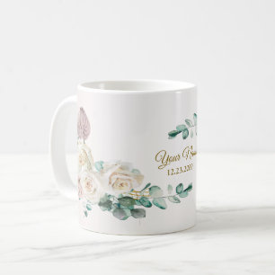 Bröllop Rosa Ros Vattenfärg Guld Dammig Fest Kaffemugg
