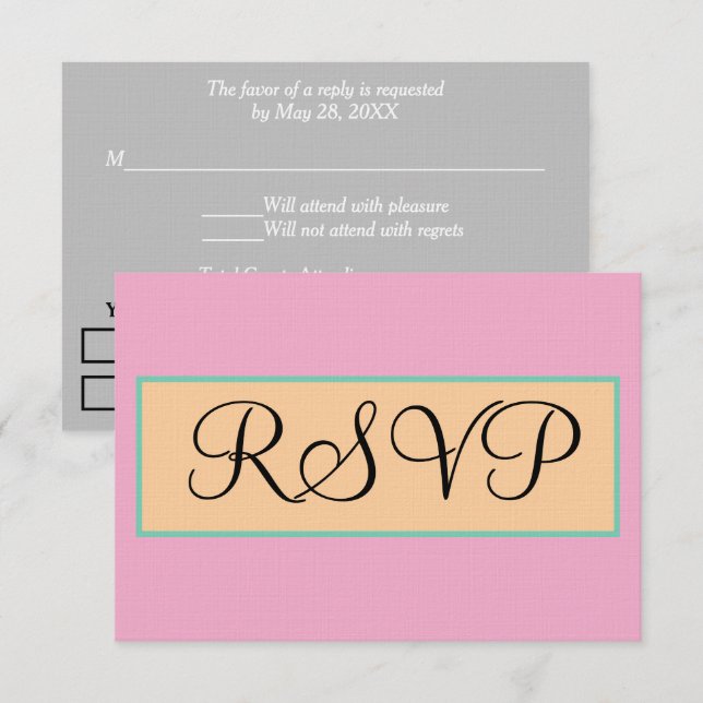 Bröllop Rosa Silver Grön Beige RSVP OSA Kort (Fram/baksida)