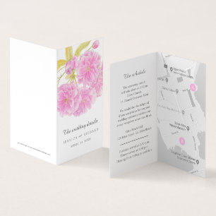 Bröllop rosa träd blommar-evenemanget och karta kort