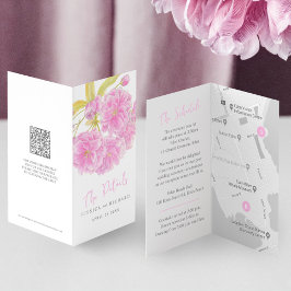 Bröllop rosa träd blommar-evenemanget och karta kort