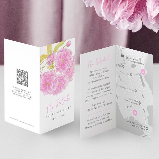 Bröllop rosa träd blommar-evenemanget och karta kort (Skapare uppladdad)