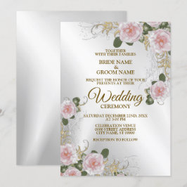 Bröllop Rosa Vita Blommigten Silver Rustic Elegant Inbjudningar