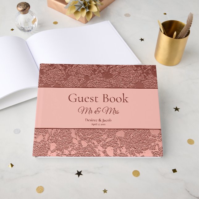 Bröllop Rose Guld Rosa Elegant Blommig Modern Gästböcker (Framsida Öppen)