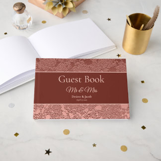 Bröllop Rose Guld Rosa Elegant Modern Blomma Gästböcker