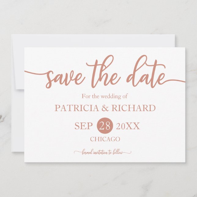 Bröllop Roséguld Kalligrafi Save The Date Inbjudningar (Framsida)