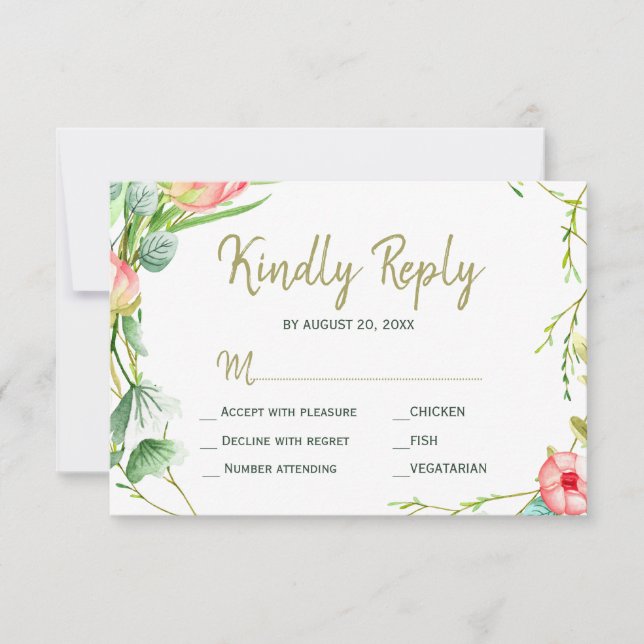 Bröllop rosor trädgård modern RSVP rosafärgad OSA Kort (Framsida)