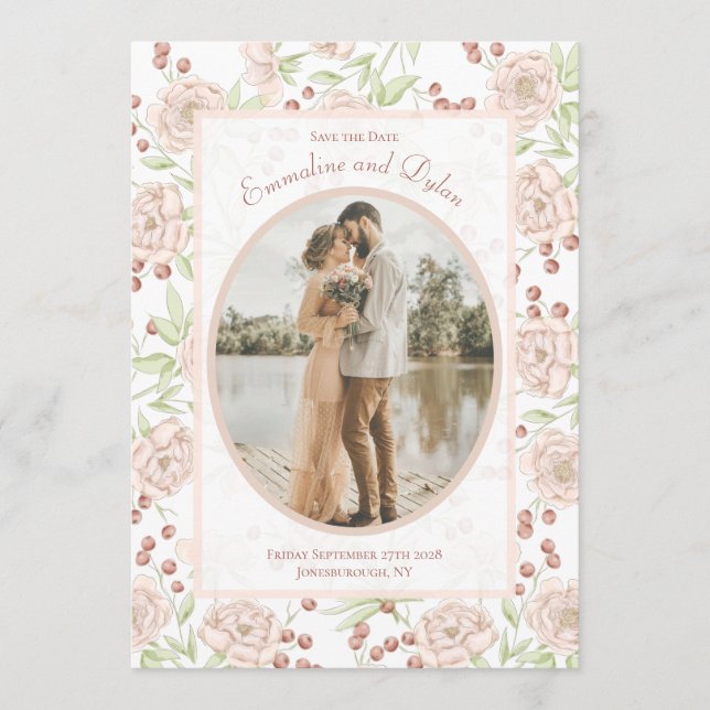 Bröllop Rosröda Vintage Rosa Spara Datum Inbjudningar (Framsida)