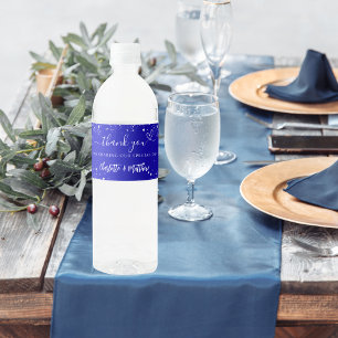 Bröllop royalets blå silver-gnistor tack vattenflaskor etikett