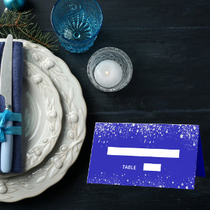 Bröllop royalets blåa silver glitter-galler placeringskort