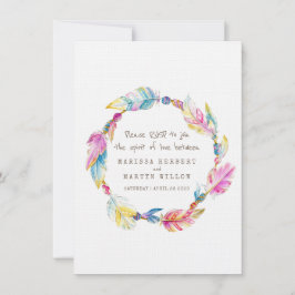 Bröllop RSVP boho fjäder inhemsk tribal krans Inbjudningar