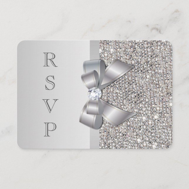 Bröllop RSVP Falska Silverpaljetter Slinga OSA Kort (Framsida)